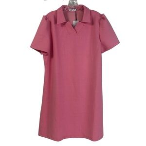 NWT Double Take Pink Texture Collared Neck Short Sleeve Dress Tradwife SZ Large